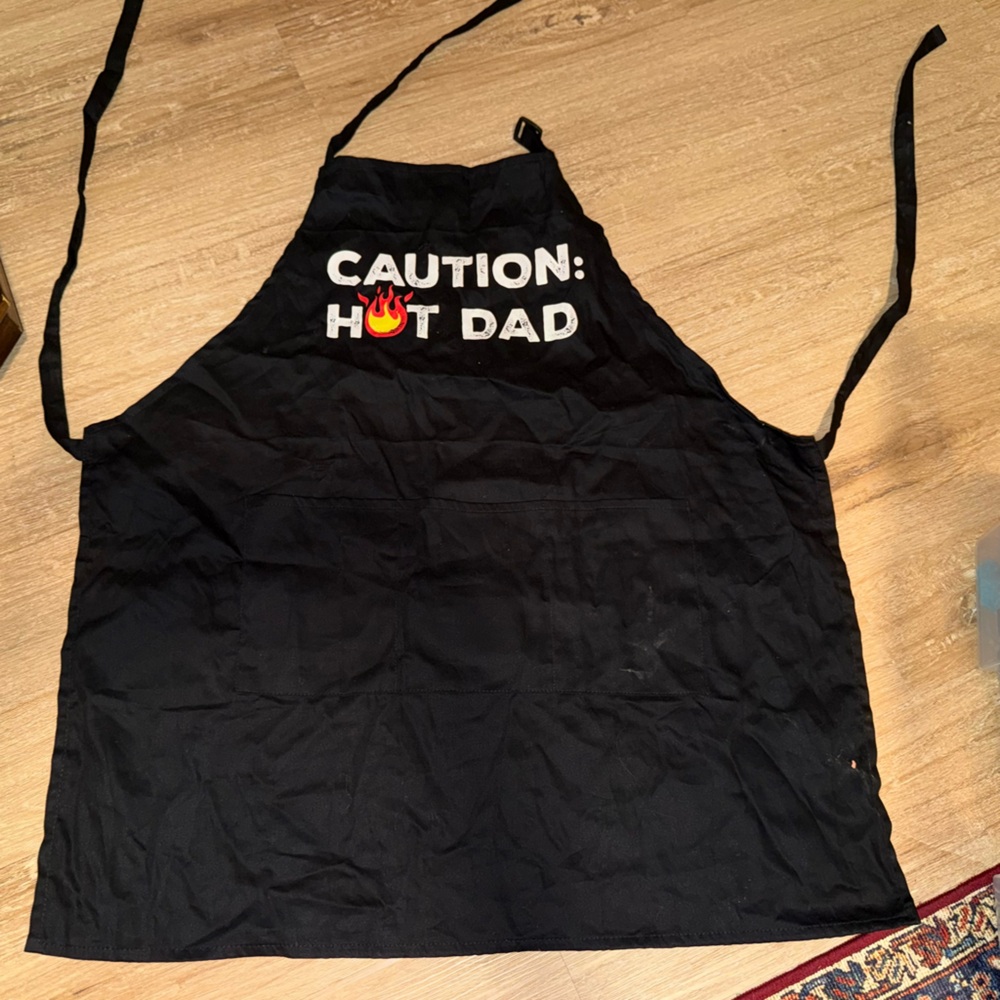Black Apron with 'Caution: Hot Dad' Print